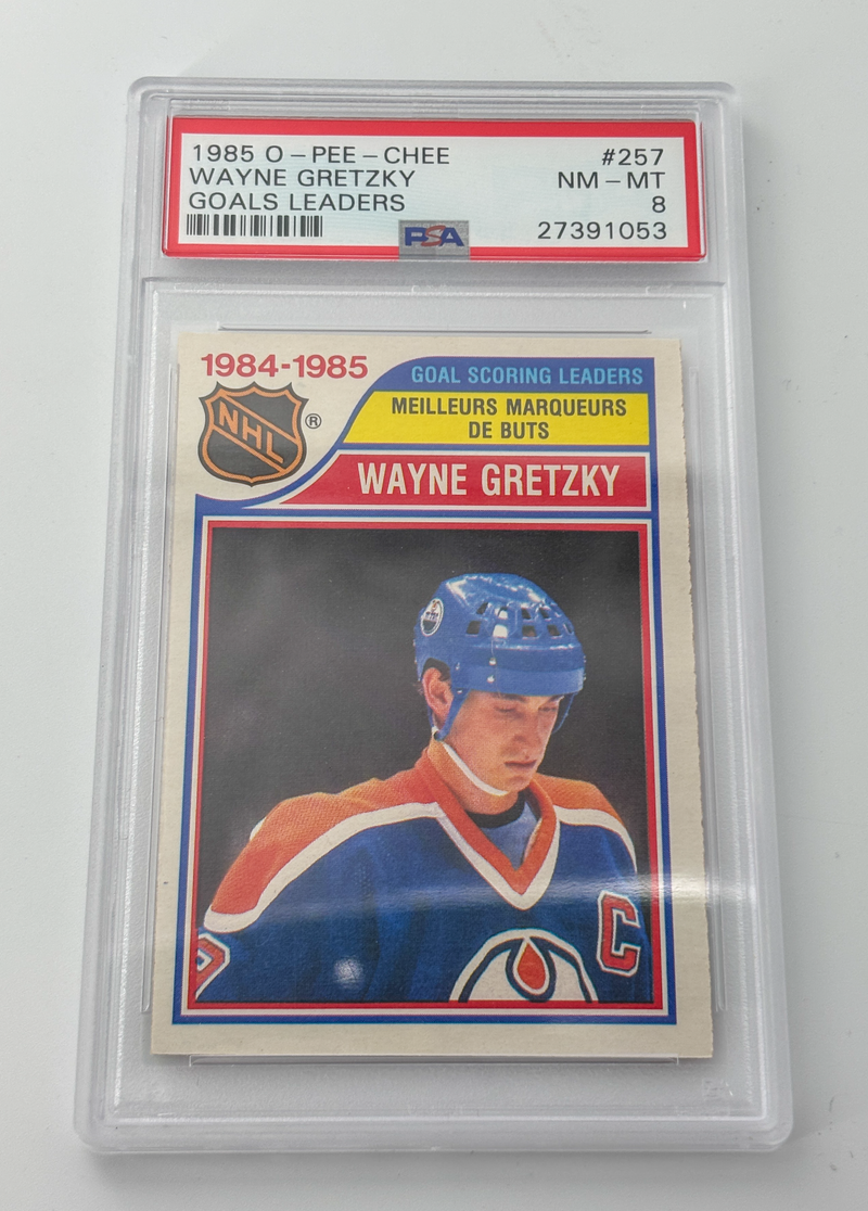 1985 O-Pee-Chee Wayne Gretzky Goals Leader #257 PSA 8