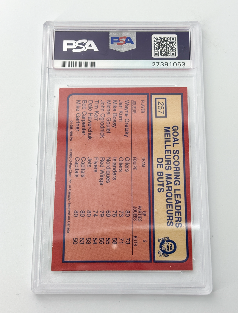 1985 O-Pee-Chee Wayne Gretzky Goals Leader #257 PSA 8